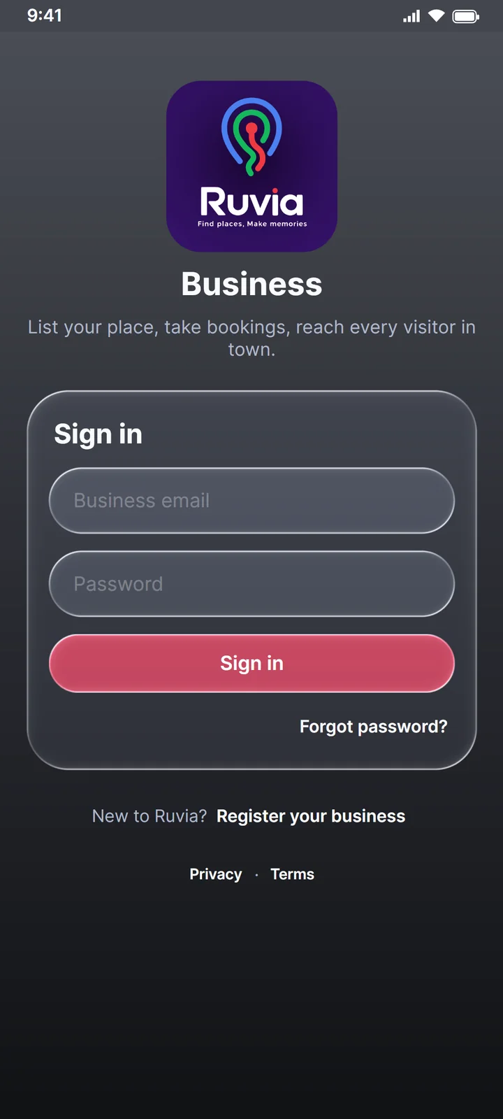 Signing in to Ruvia Business